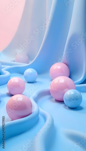 Pink and blue pills with heart shapes on a blue background, representing love, health, and care in medicine
