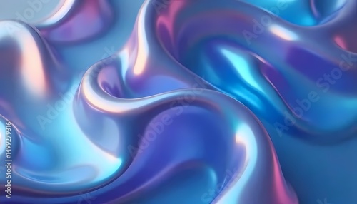 Abstract blue and purple waves flowing over soft satin fabric texture with a silky, fluid design