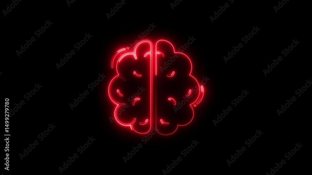 Bright red animated neon brain on a black background suggesting intelligence and thought