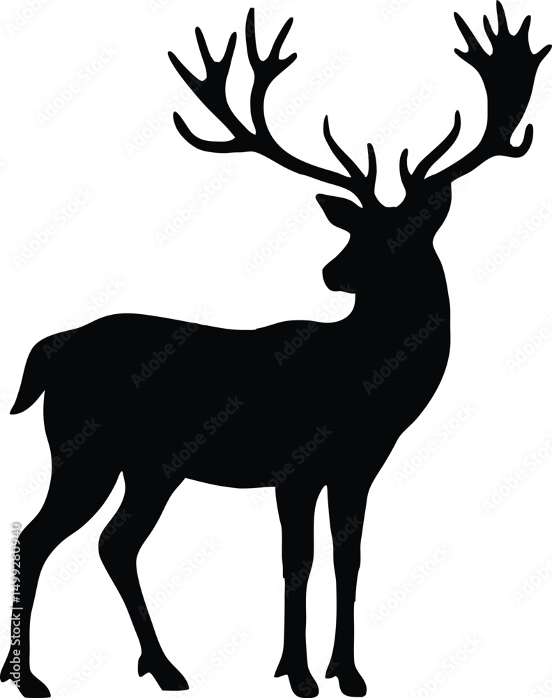 Fototapeta premium Majestic Black Silhouette of a Deer with Large Antlers