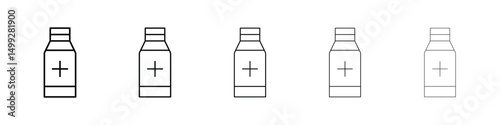Syrup medicine bottle icon or logo illustration outline black style