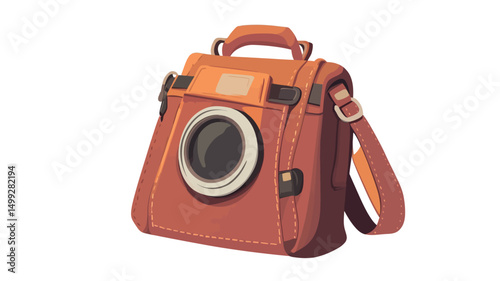 A digital illustration of a retro-style camera bag depicted against a plain white background. The bag is illustrated in a stylized, slightly cartoonish manner with a smooth, slightly glossy texture.