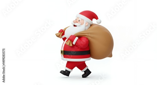 Cartoon santa claus carrying a large sack.