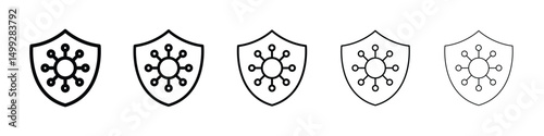 Virus protection shield icon or logo illustration outline black style