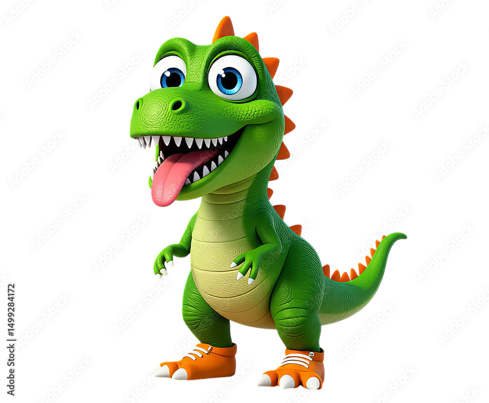 Fototapeta premium Green Dinosaur, Isolated Transparent Background, Cartoon Design Element