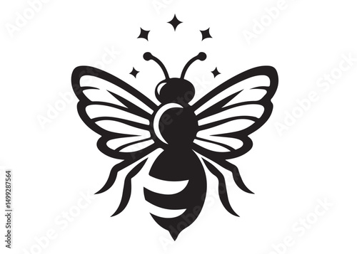 bee logo silhouette vector illustration, bee silhouette logo icon design, animal wing honey bee black silhouette logo, honey bee vector silhouette illustration isolated on white background
