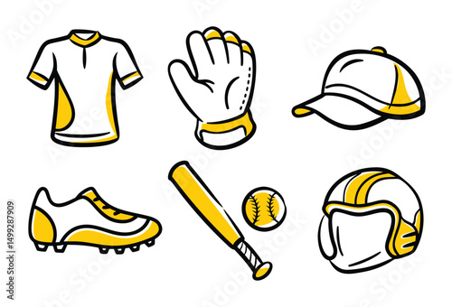 hand drawn doodle baseball equipment vector illustration icons