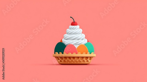Flat Waffle Icon with whipped cream