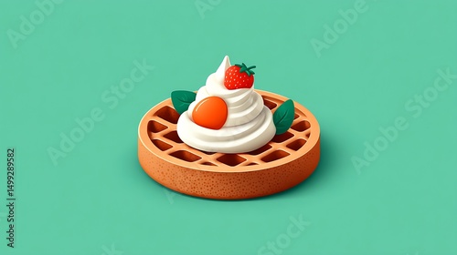 Flat Waffle Sign Icon, whipped Cream Topping with Metal Hanging Chain