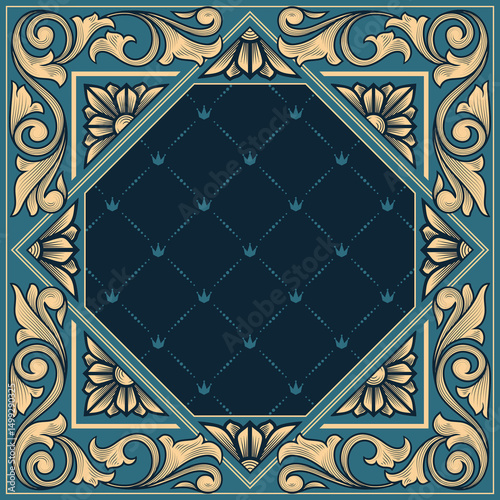 Decorative ornate retro floral blank frame template