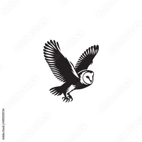 **"Graceful Barn Owl Vector Silhouette: Elegant Nocturnal Bird Design Featuring Heart-Shaped Face, Spread Wings, and Silent Flight in Clean, Minimalist Style for Crafts and Digital Art"**
