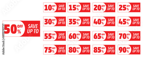 Special offers 10 to 90 Percent off Discounts offers tags Design isolated white and Black vector background.