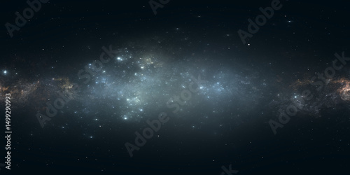 Fototapeta Naklejka Na Ścianę i Meble -  360 degree full sphere panoramic space background, galactic belt in the distant universe, equirectangular projection, environment map. Spherical panorama. 3D rendering, Fractal image