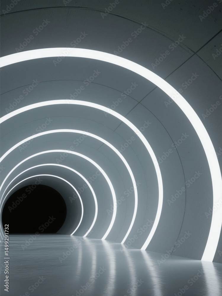 Fototapeta premium A futuristic tunnel with glowing neon lights