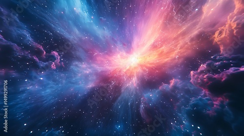 Cosmic nebula unfolds brilliantly with vibrant hues and scattered starlight for journey through starscapes capturing wonder and depth in celestial exploration concept.