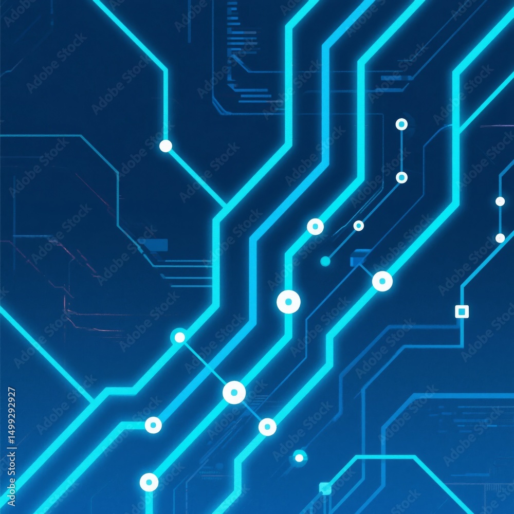 Obraz premium Blue Circuit Board Pattern with Glowing Lines