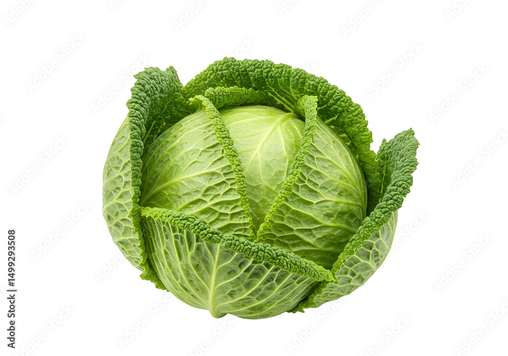 Obraz premium Fresh green savoy cabbage isolated on transparent background