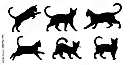 Canvas Print Set of cats silhouettes in different poses vector