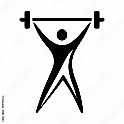Simple silhouette of a person lifting a barbell in fitness symbol  