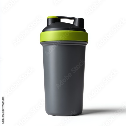 Wallpaper Mural Modern Sport-Style Shaker Bottle with Matte Grey Body and Neon Green Cap on White Background, Photorealistic Shot Torontodigital.ca