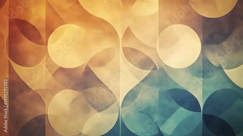 Abstract design featuring warm and cool tones with circular shapes and smooth gradients.