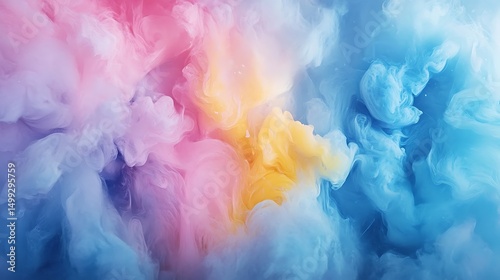 A colorful abstract background with swirling pink, yellow, and blue hues.