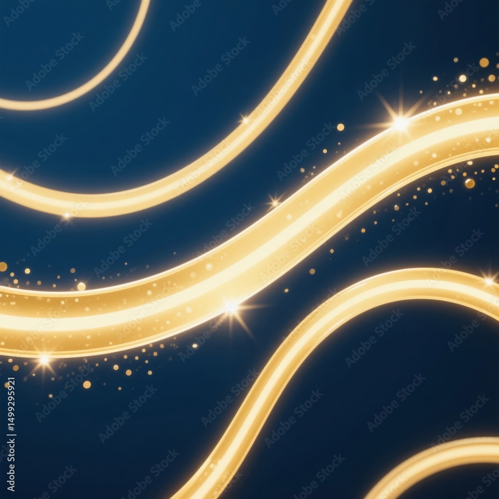 Obraz premium Golden Light Trails on a Dark Blue Background