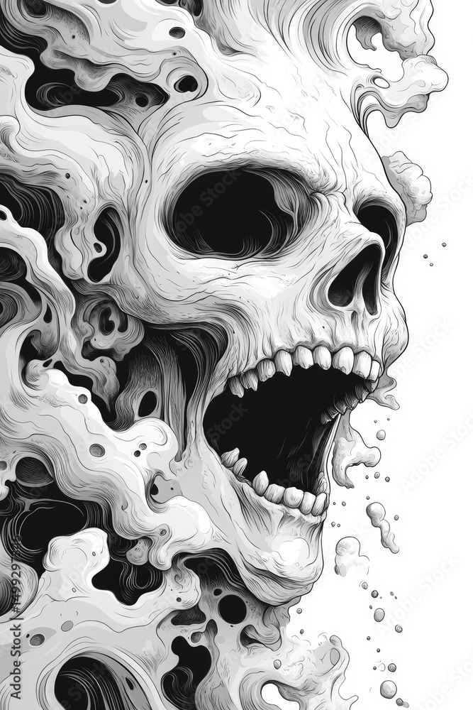 Naklejka premium Graphic illustration of a screaming skull.