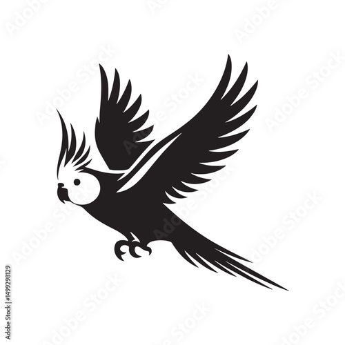 **"Elegant Cockatiel Vector Silhouette: Graceful Parrot Design Featuring Crest Feathers, Distinctive Profile, and Perched Pose in Clean, Minimalist Style for Crafts and Digital Art"**
