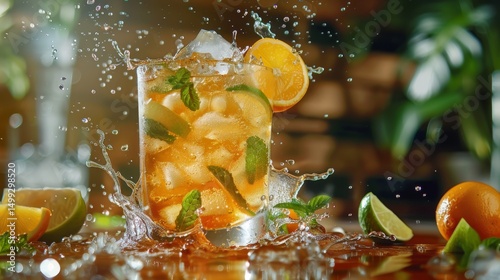 Refreshing Splash Background with Citrus and Ice – Vibrant and Cool Backdrop for Beverage and Summer Drink Ads