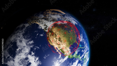un dôme de fer anti-missiles au dessus des États-Unis d'Amérique - vue depuis l'espace - rendu 3D
