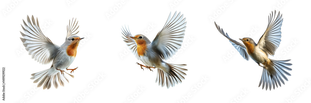 Fototapeta premium Set of various early bird flying isolated on transparent background