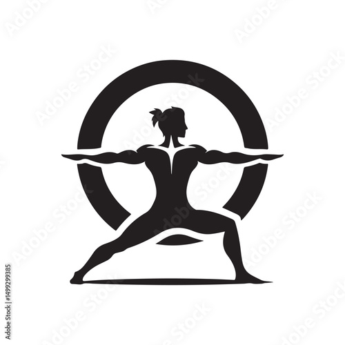 warrior pose vector silhouette clip art logo design illustration. international yoga day. meditation collection
