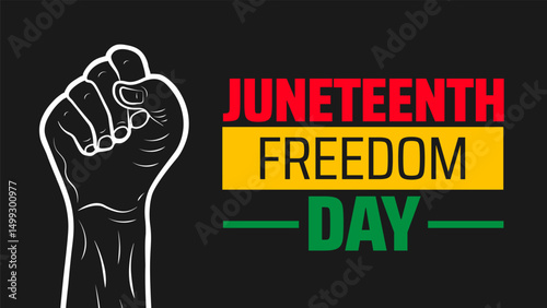 Juneteenth Freedom Day Banner. African American Heritage Celebration with Raised Fist and Pan-African Colors.