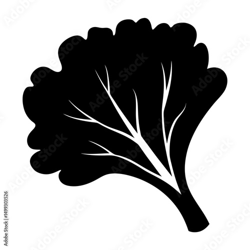 Stylized black and white vector illustration of a single chard leaf