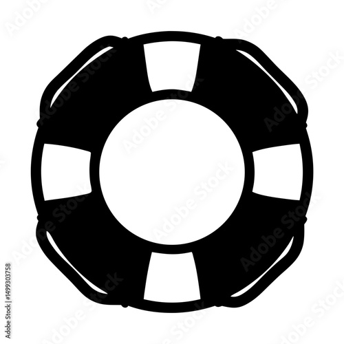Black and White Life Preserver Ring Illustration for Safety and Rescue