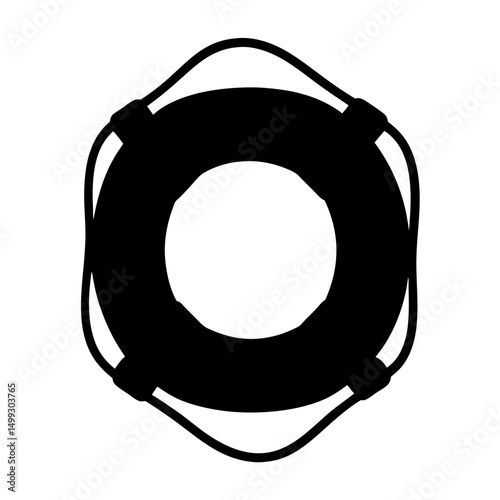 Simple black and white illustration of a life preserver with rope