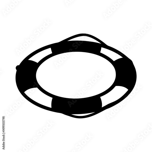 A simple black and white silhouette of a life preserver for safety