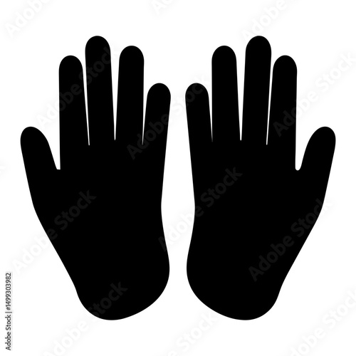 Black Hand Silhouette with Fingers Spread Wide on White Background