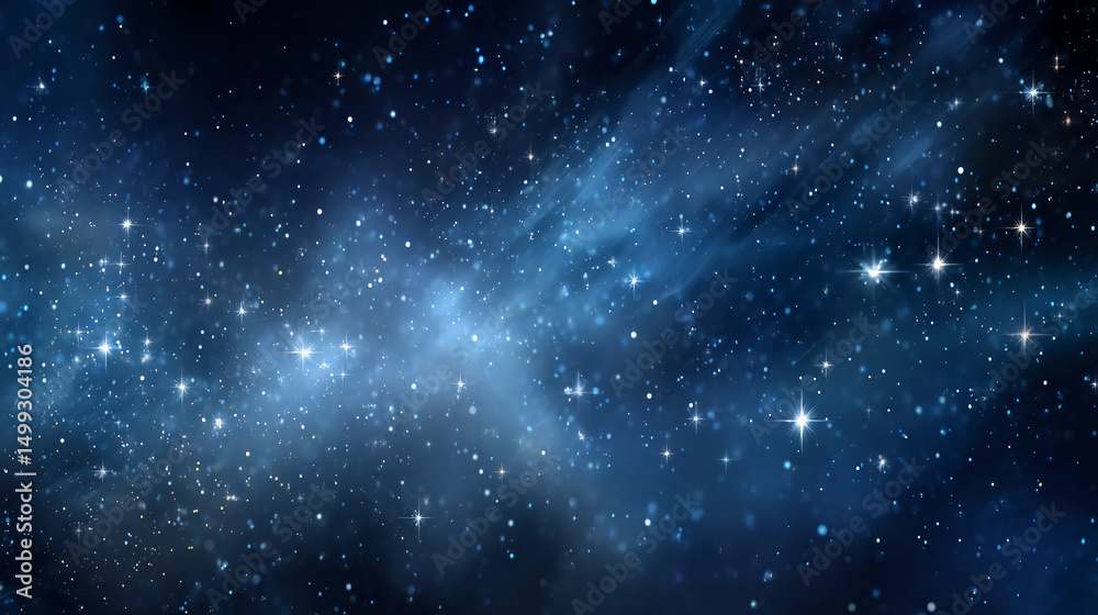 Obraz premium Fantasy night sky background with glowing stars, navy blue and sparkles, dreamlike softness