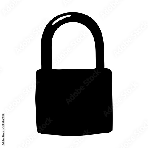 Simple Black Silhouette Illustration of a Padlock Used for Security Purposes