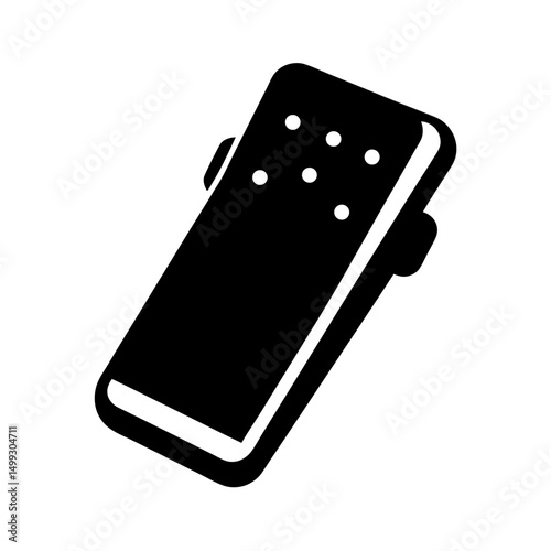 Black and white silhouette of a television remote with rounded corners