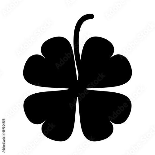 Stylized black four leaf clover silhouette on a white background