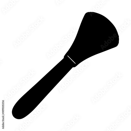 Stylized black and white illustration of makeup brushes on white background