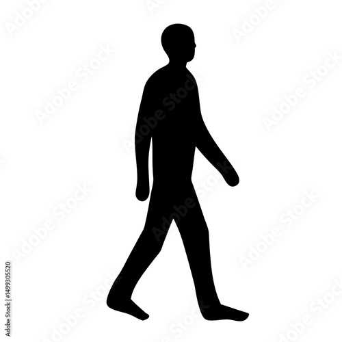 Silhouette of a pedestrian walking towards the left, isolated on white background