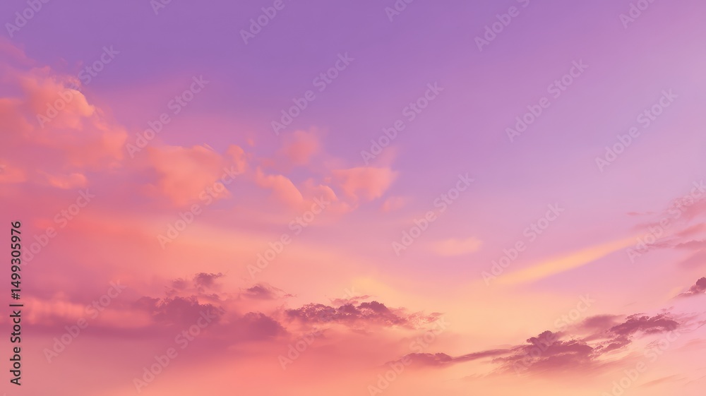 Obraz premium A serene sky with soft pink, purple, and orange clouds during sunset or sunrise.