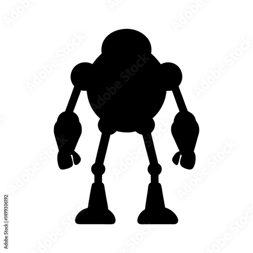 Stylized black silhouette of a cartoon robot on a white background