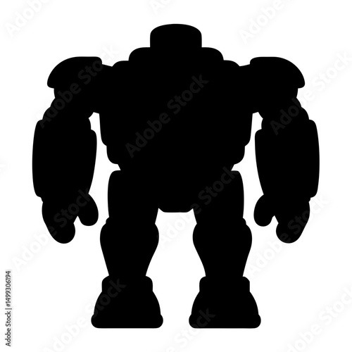 Silhouette of a robotic figure with heavy arms and legs and top
