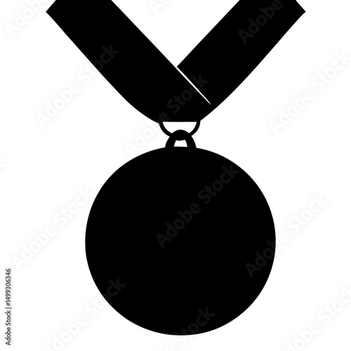 Black Silhouette Medal with Ribbon Representing Achievement and Recognition Illustration