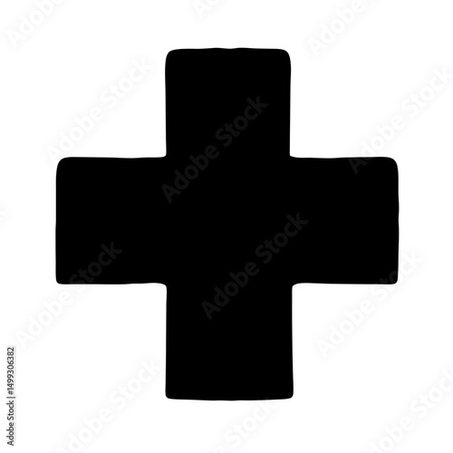 A Bold Black Cross Symbol Floating in a Clean White Space